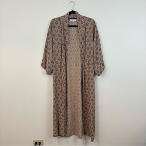 Mele Beach | Tan Patterned Longline Kimono Viscose Beach Wear One Size